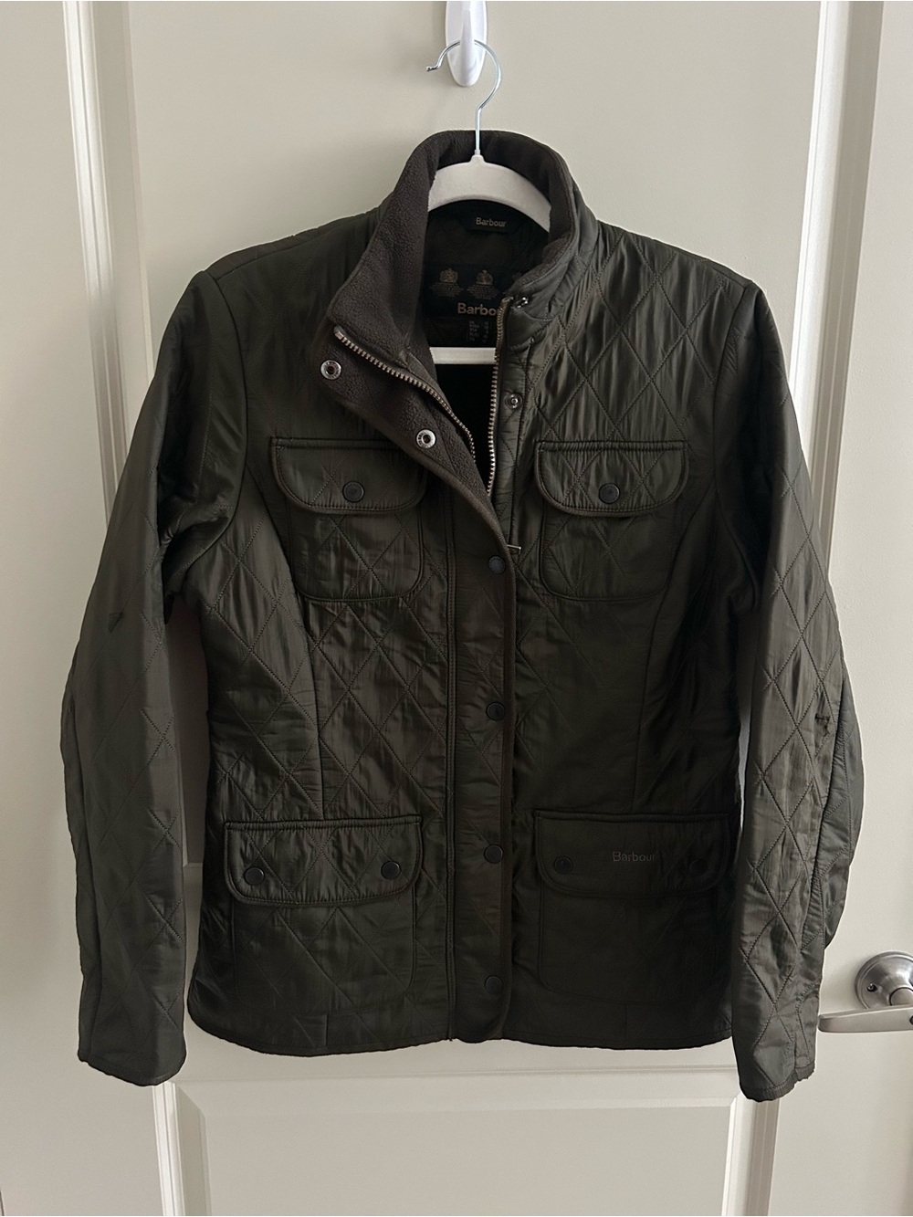 Barbour size 8 US Quilted Olive Green Fleece Utility Jacket Cavalry Polarquilt
